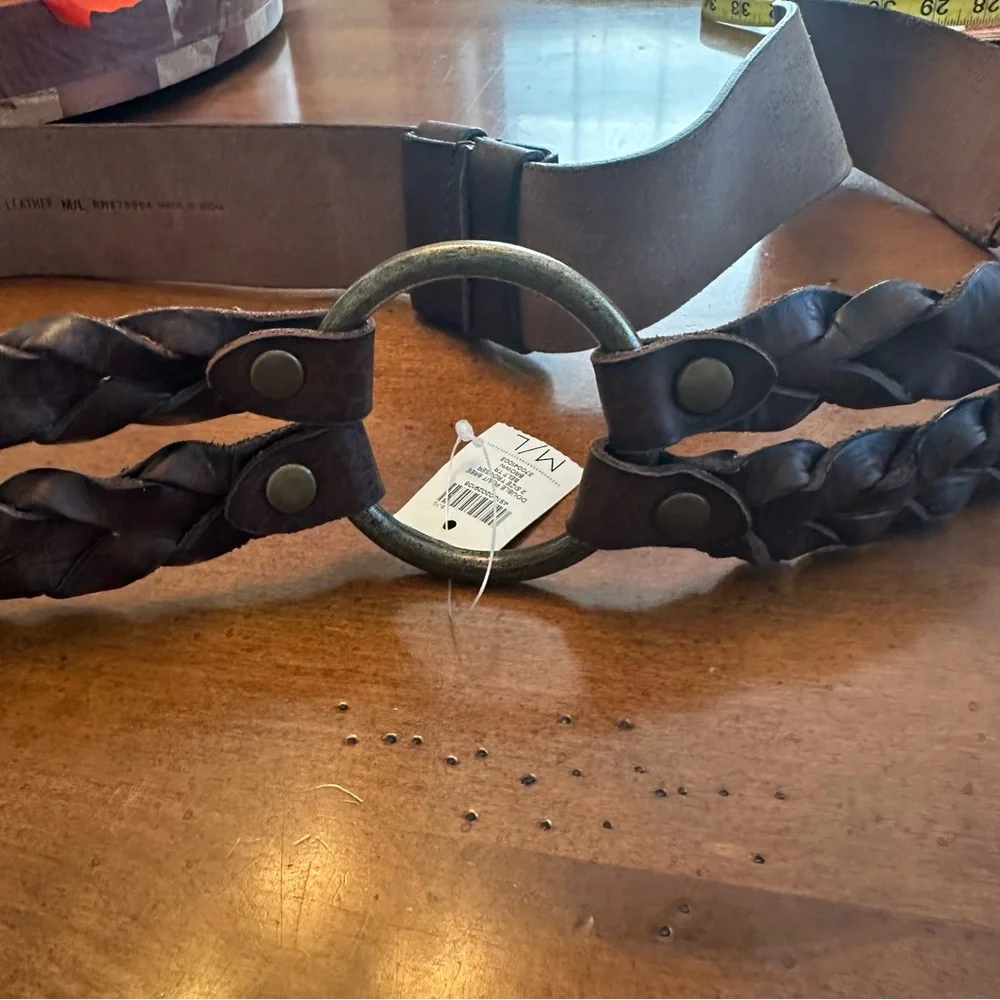 Chico’s brown leather braided belt NWT
